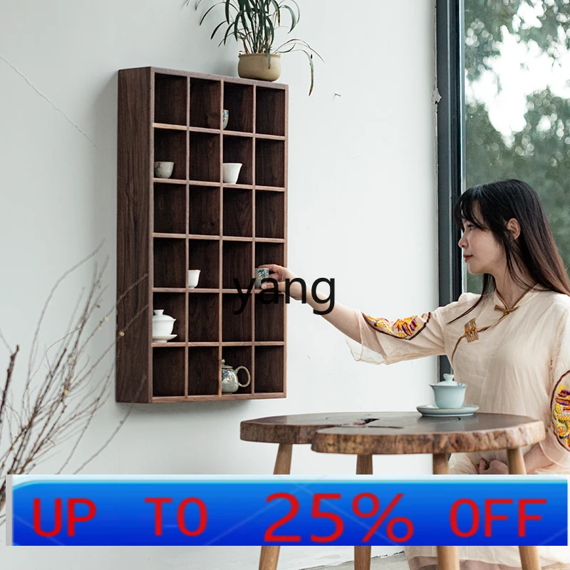 

LTT teacup holder solid wood Chinese-style small Duobao Pavilion wall-mounted tea display cabinet