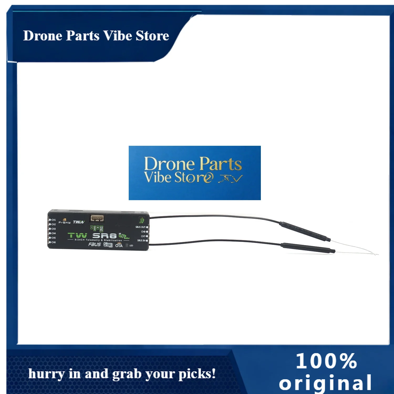 

Drone Parts FrSky TW SR8 Receiver E5 2.4G 8CH GL300MHz-1G 60CH 9010M 15000M Long Range Receiver For RC Model Control System