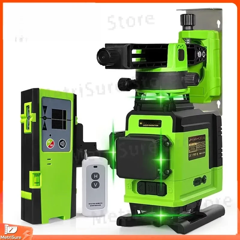 4D 16-Line Green Beam Laser Level with Remote Control Pulse Mode Detector 5000mAh Rechargeable Battery Self-Leveling Cross