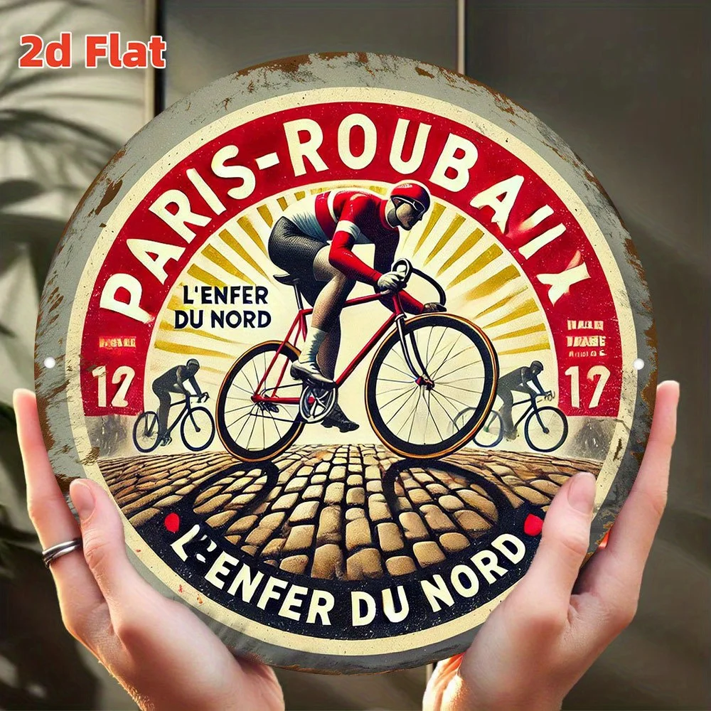 AliExpress NONE Vintage 2D Flat Round Tin Sign - "Paris-Roubaix L'Enfer Du Nord" Retro Cycling Cobblestone Road Wall Decor For Bike Lover Man Ca