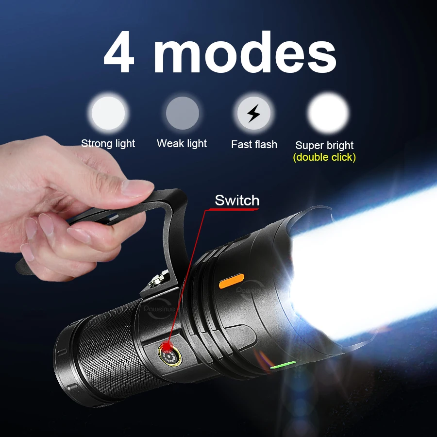 عالية الطاقة سبيكة مصباح يدوي دورية يده مصباح يدوي 10000mAH قابلة للشحن البحث الشعلة لدورية البحث الإضاءة في حالات الطوارئ