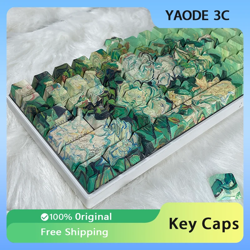 Van Gogh White Rose Theme Keycap Set Cherry Side Print PBT Dye-sublimation Key Caps Custom Mechanical Keyboard Accessories Gifts