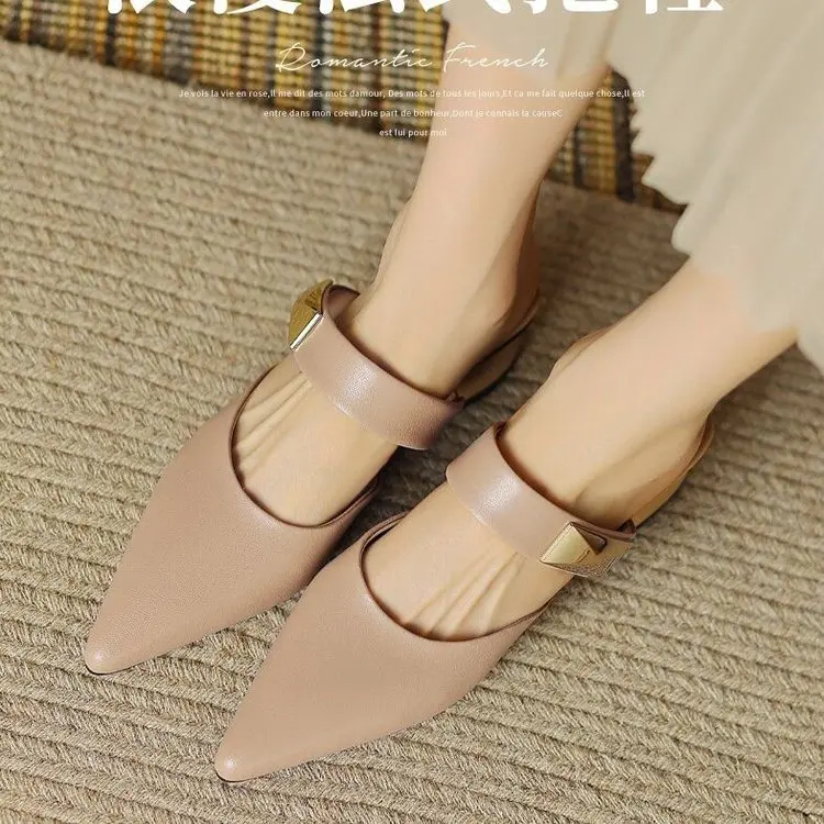 Elegant Mule Shoes Women\'s Fashion Simple Style Casual Shoes 2023 Women\'s Metal Buckle Strap High Heel Women\'s Pointed Toe Shoes