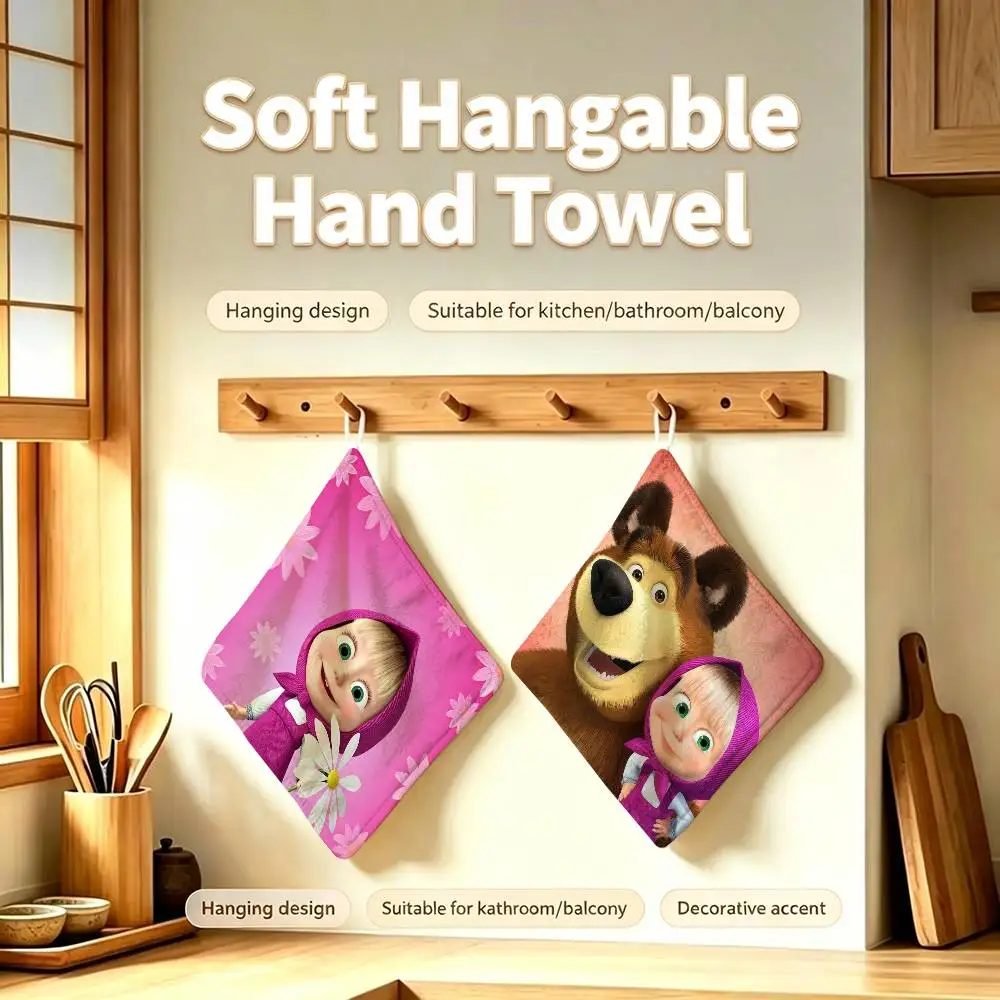 M-Masha And B-Bears Polyester Cotton Daily Towel Hanging Kitchen Hand Wiping Cloth Durable for Whole House Use