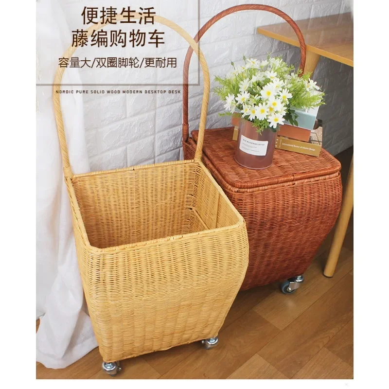 Rattan rattan lightweight shopping artifact high value shopping cart large capacity small cart shopping cart household trolley c