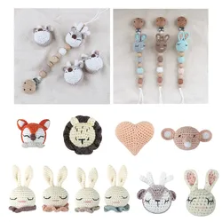 Handmade Crochet Bear Animal elephant Head Knitting Beads DIY Baby Pacifier Chain Chewable Accessories Newborn Teether Toy