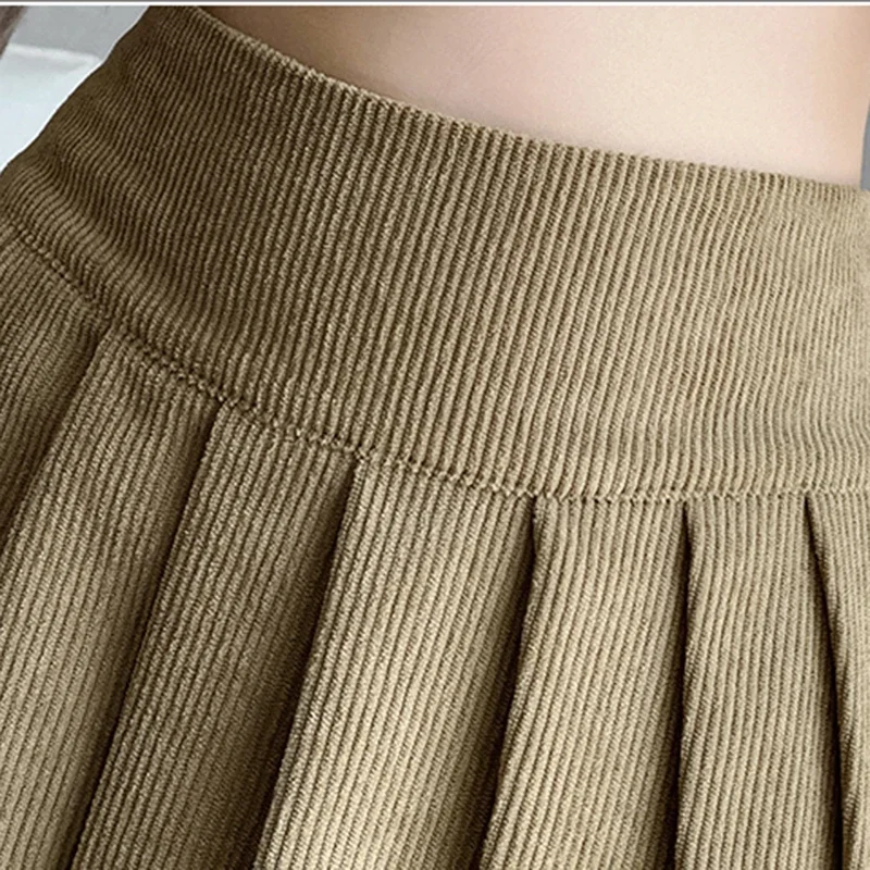 Autumn Winter Retro Women\'s Corduroy Pleated Skirt 2024 High Waist Casual Vintage School Short Saias Femme