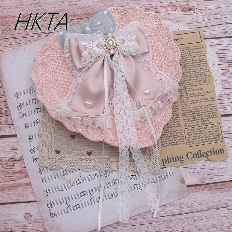 

Handmade Japanese Sweet Original Lace Fringed Rhinestone Bow Hairpin Mine Kawaii Girls Lolita Clips Hair Accessories for Women