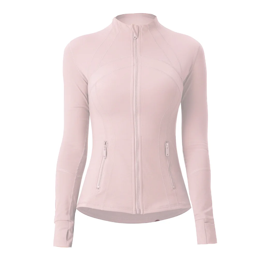 Thin Double-Sided Brushed Elastic Define Top Sporty Slim Fit Stand Up Collar Zipper Jacket Yoga Suit Jacket For Women