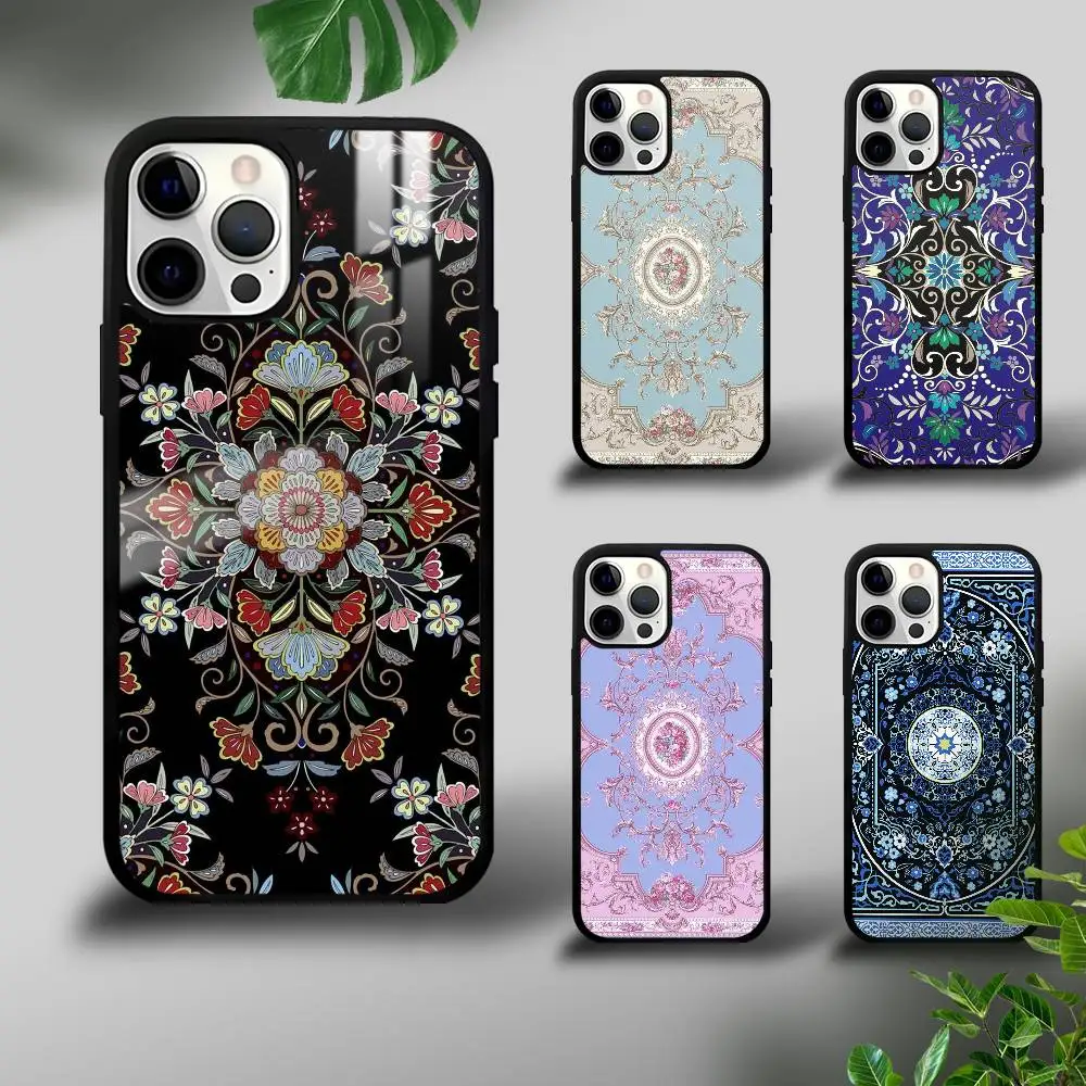 Persian Carpet Floral Art Phone Case For iPhone 17 16 15 14 13 12 11 Pro Xs Max Mini Plus Celulares Hard Funda