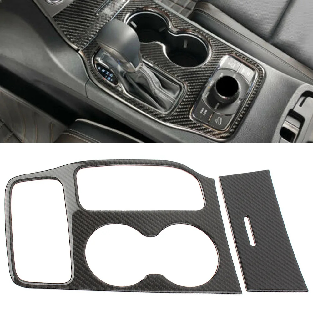 2X Auto Dashboard Gear Shift Panel Cover Carbon Fiber ABS Car Sticker For Jeep Grand Cherokee 2016 2017 2018 2019 2020 2021 LHD