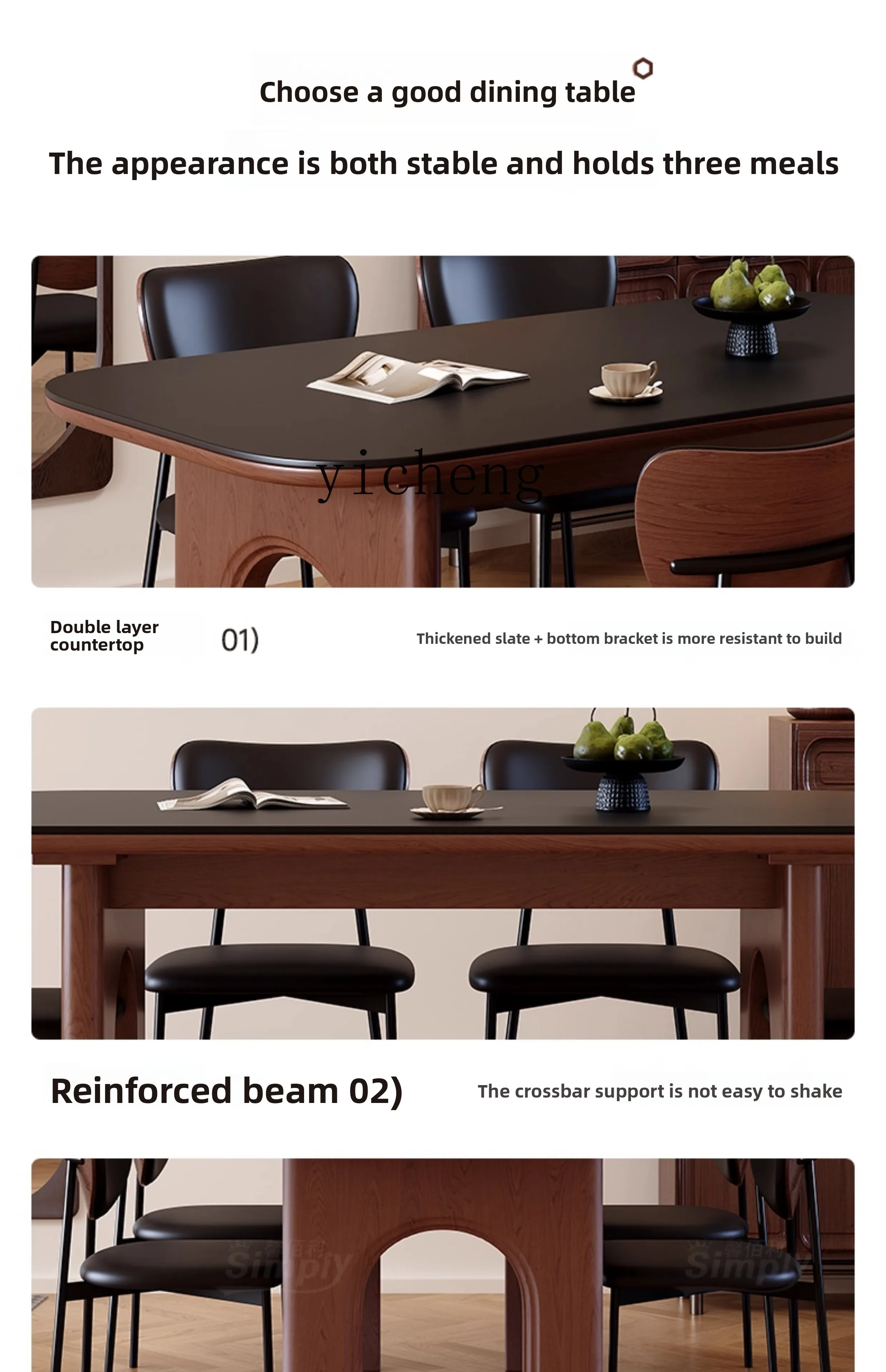 

ZZ Vintage Style Solid Wood Rock Slab Dining Table for Home Use, Small Apartment New Model Arc de Triomphe Rectangular Table