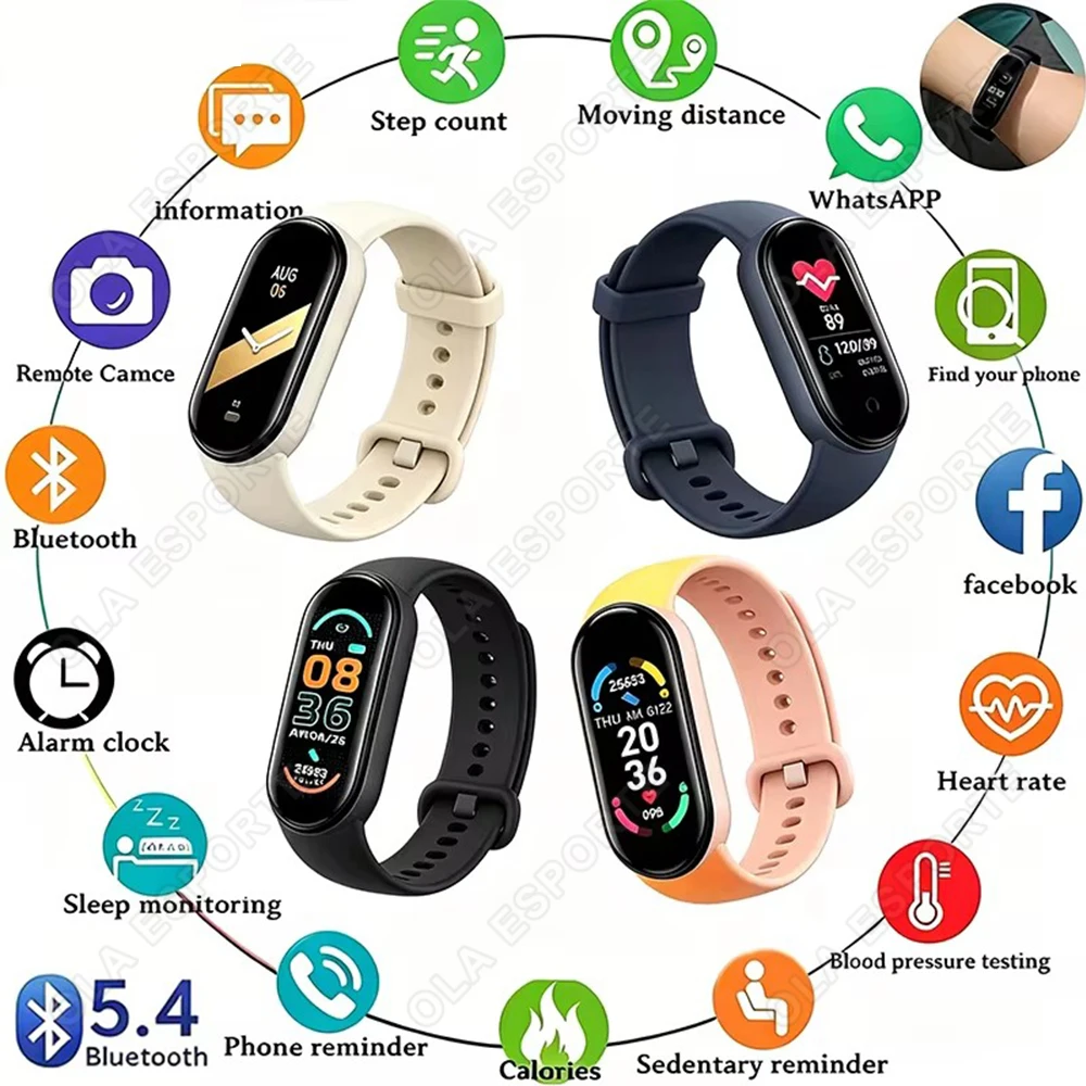 Relógio Inteligente à Prova d'Água para Homens e Mulheres, Pulseira Fitness, Monitor de Frequência Cardíaca e Pressão Arterial, Relógio Multifuncional