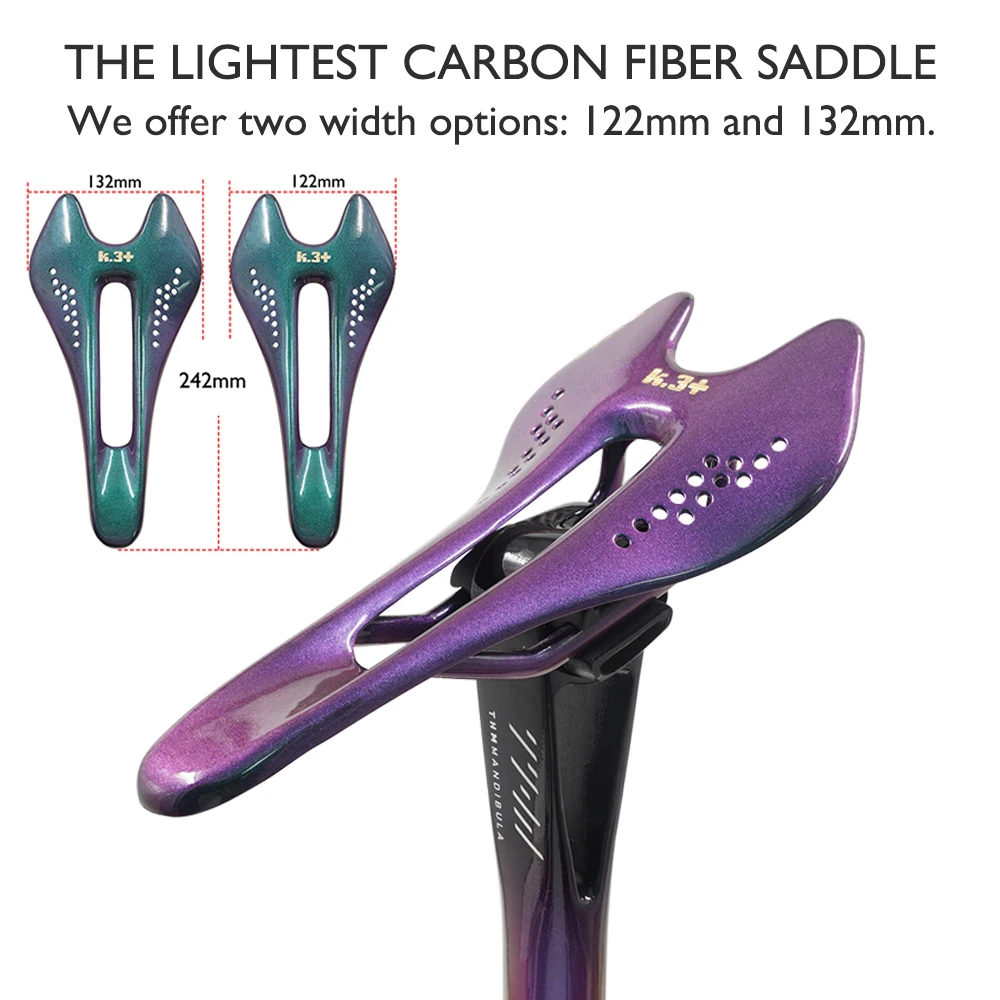 

Full Carbon Fiber Mountain Bike Seat Cushion Road Cycling Saddle Colorful Chameleon 242x132/122mm MTB Bicycle Saddle