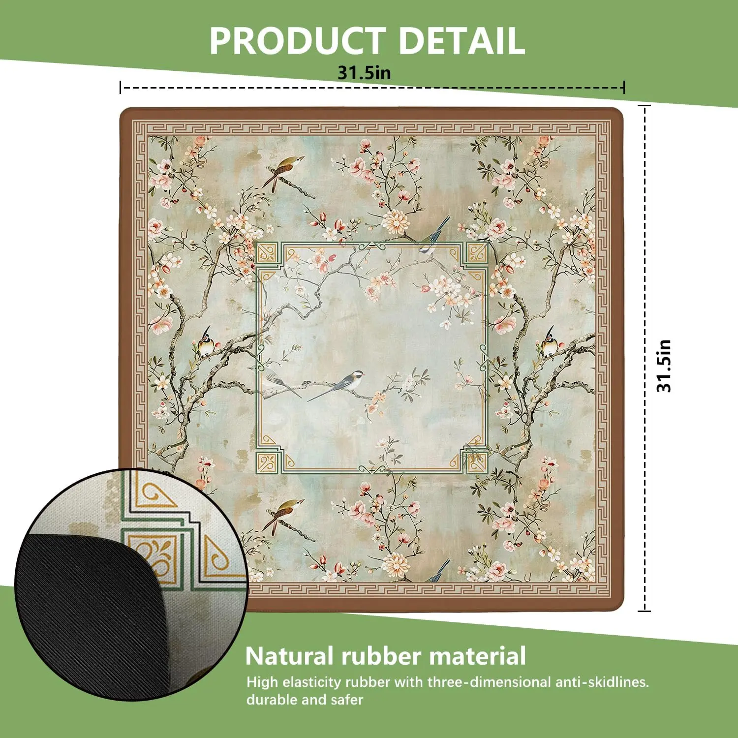 Vintage Chinoiserie Cherry Blossom Mahjong Mat 80cm 3mm Thick Noise Reduction Game Table Cover for Mahjong Dominoes Tile Games