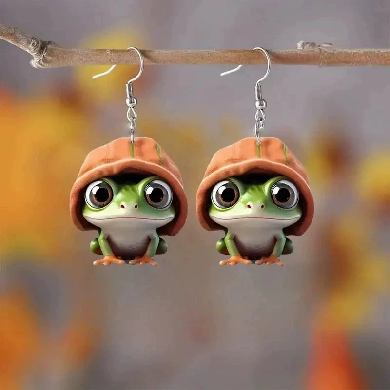 Cute and quirky frog 2D acrylic earrings with fun creative design, animal