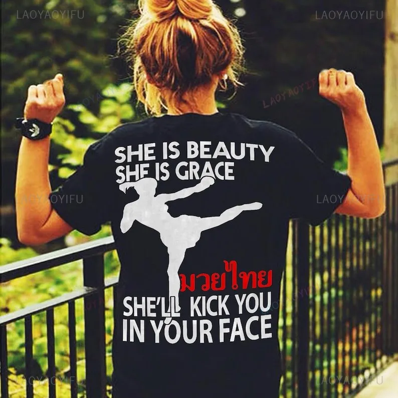 Kick Boxing Tshirts Muay Thai Lovers Gifts Muaythai Women Boxers MMA Fighters Funny Gift for Her Graphic T-shirt Cotton Tee Tops