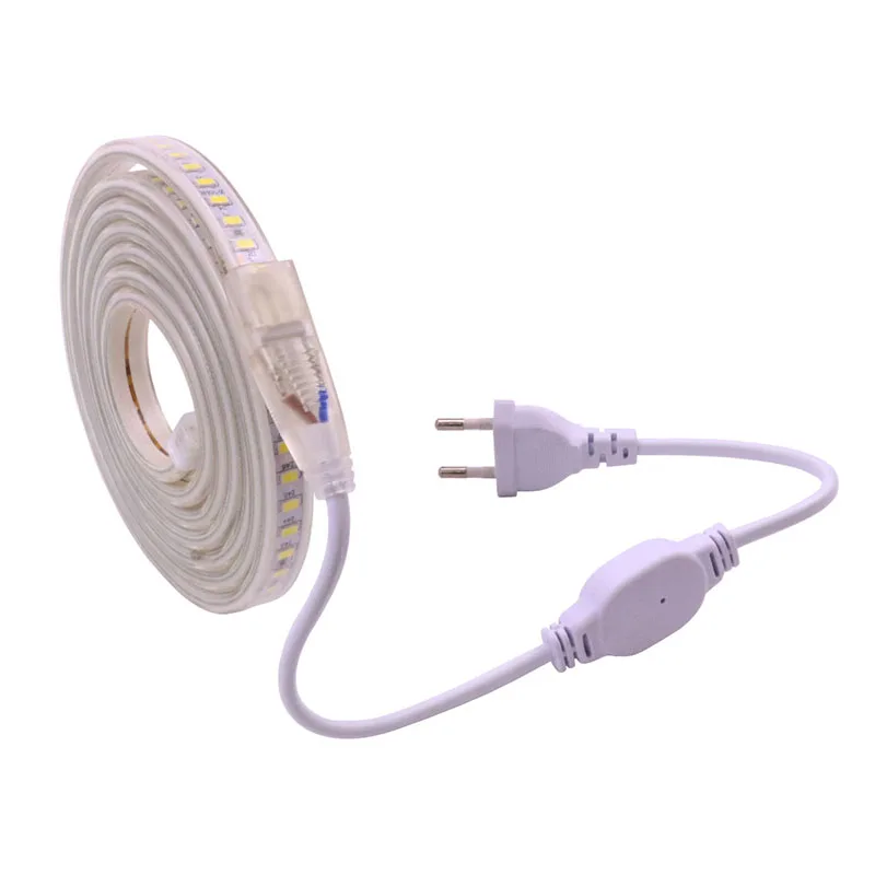 Imagem -02 - Impermeável Led Strip Lights com Plug ue Quarto Cozinha Varanda Ip67 Branco Quente Branco Frio 220 Volts 5730 m m m m 10 m