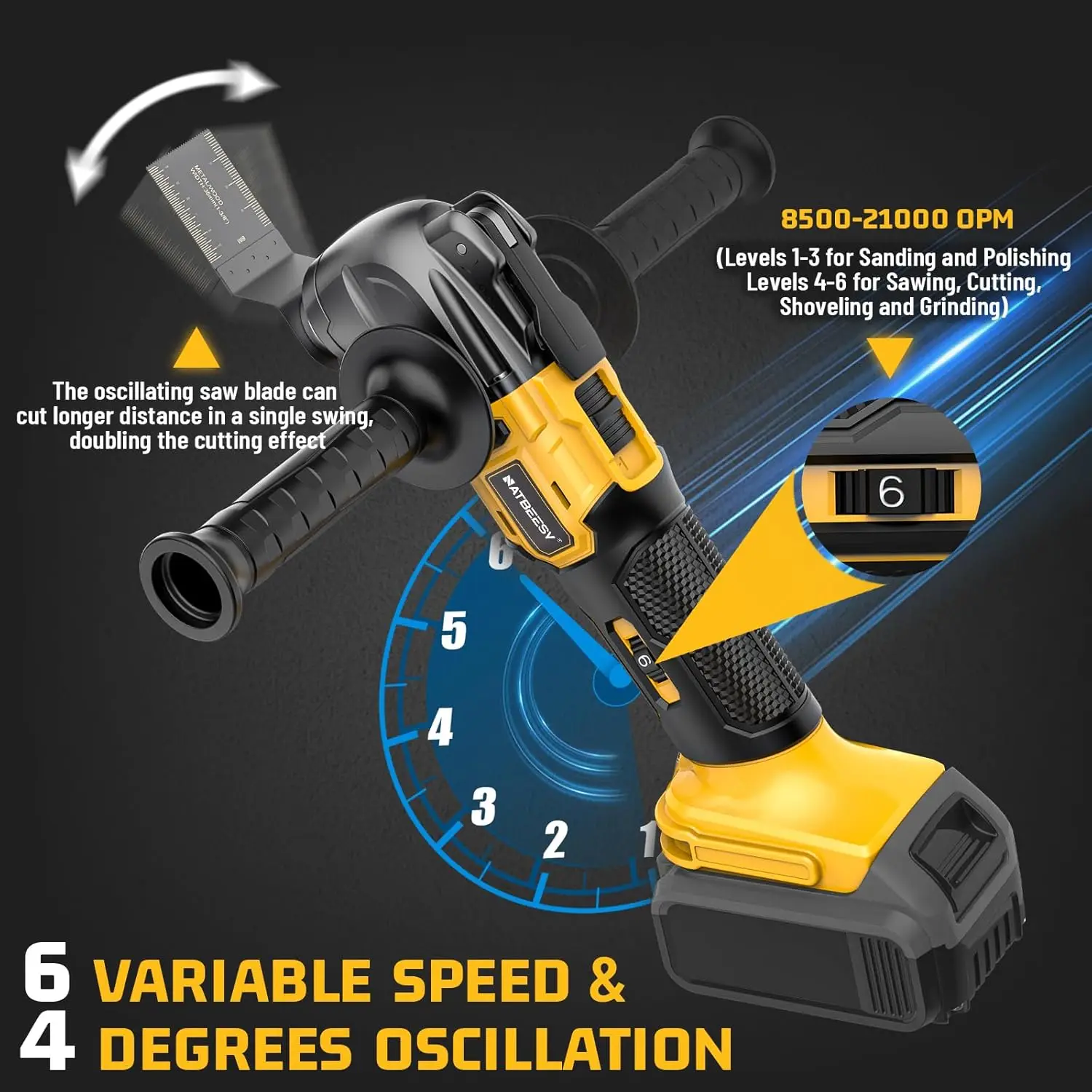 Oscillating Multi Tool For De-Walt 20V Max Battery: Cordless Oscillating Tool - 6 Variable Speed 21000 Opm | Brushless Motor |