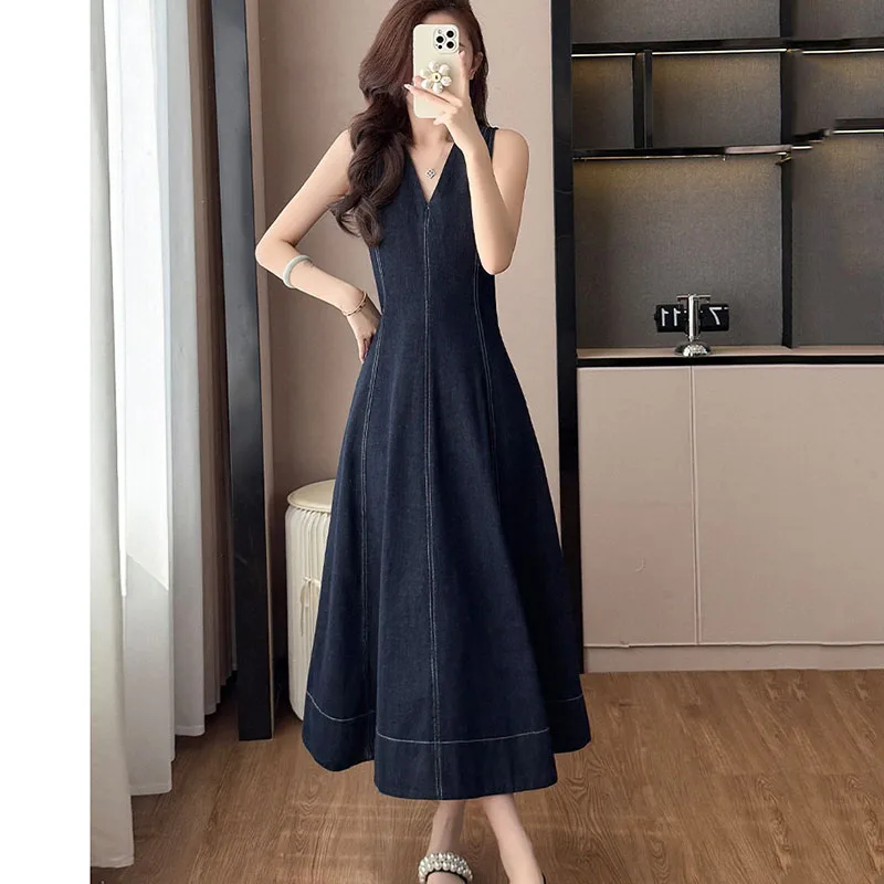 jean dress flowy Flowy Maxi Dress in Blue Denim Ocean Blue / 2XL