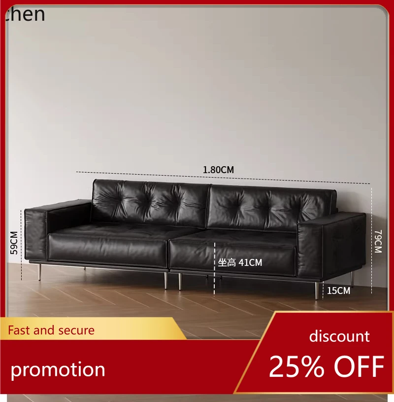 ZML Sofa Retro Genuine Leather Sofa Living Room Home Straight Row Sofa