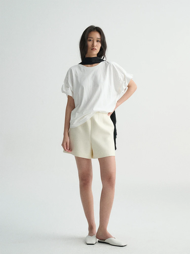 

Ayuko Long Velvet Cotton ort Sve T-irt Women's round Ne 3D Flower Bud Design Summer Commute Sle Stand Fit Cotton