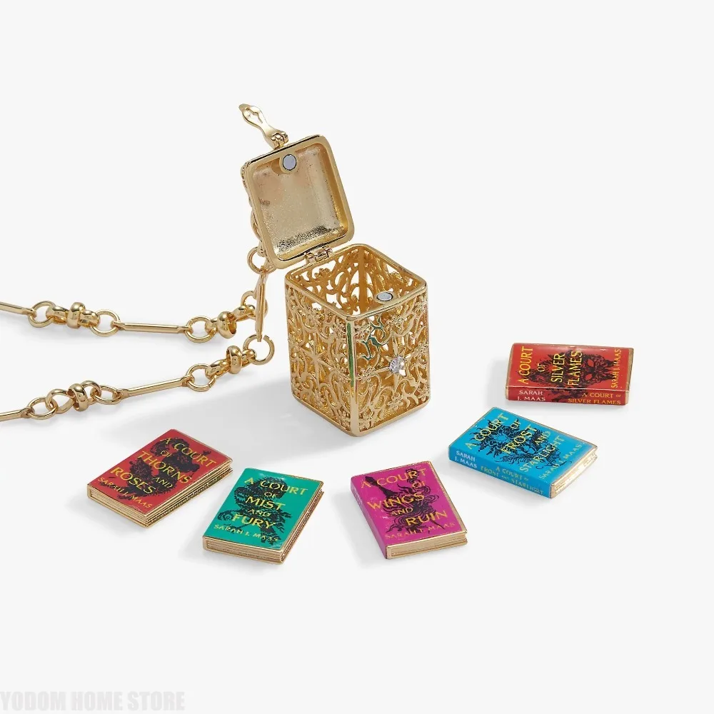 Retro Book Box Pendant Opening Necklace Court of Thorns and Roses Mini Book Hanging Ornaments Home Decorations