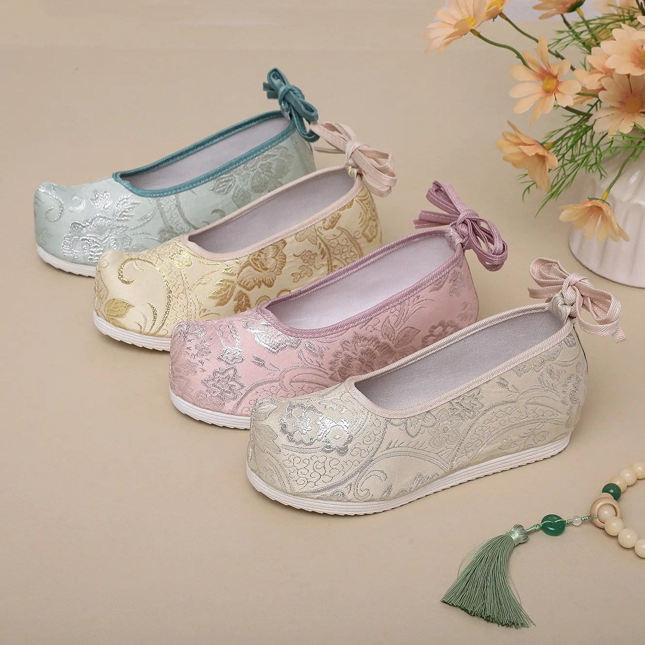 2026 Women's Multi-Color Patterned Chinese Hanfu Flats Bow Decor Comfort Casual Daily Shoes Q-419