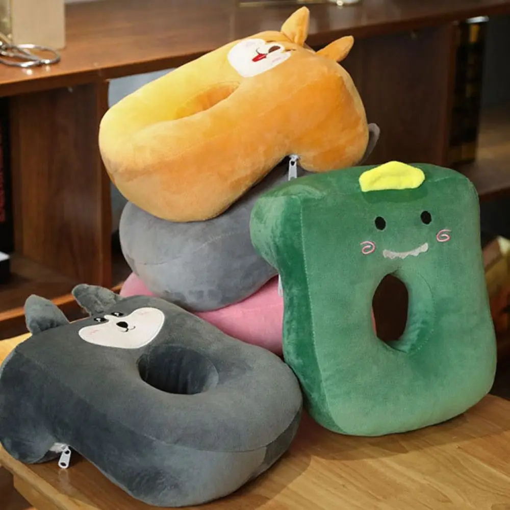 Portable Cartoon Nap Pillow Hollow Hole Wear Resistant Desk Rest Pillow Animal Pattern Soft Neck Support Students