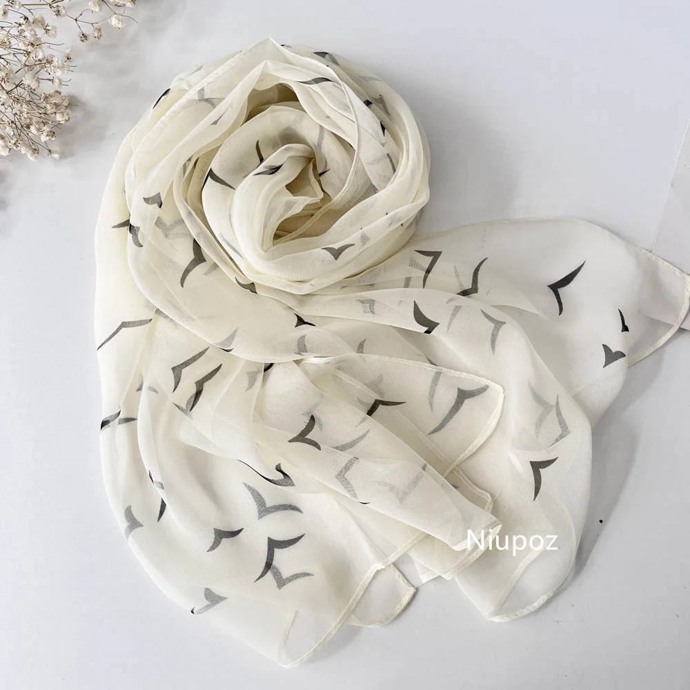 Women Travel Seagull Print Chiffon Georgette Bandana Scarf Summer Beach Sunscreen Thin Travel Shawl