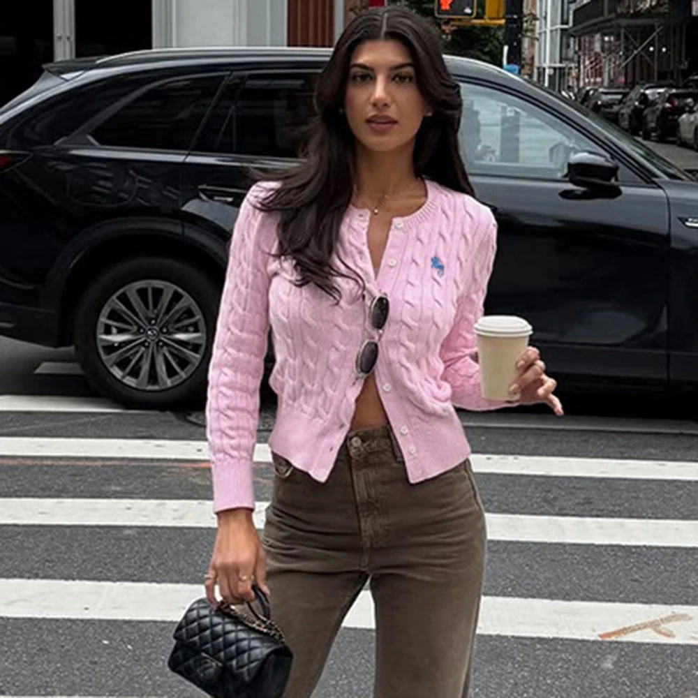 

Tuularose Female Fashion Cardigan New Printed Patchwork Ribbed Slim Cardigan Casual Commuter Streetwear Vintage Women's Sweaters