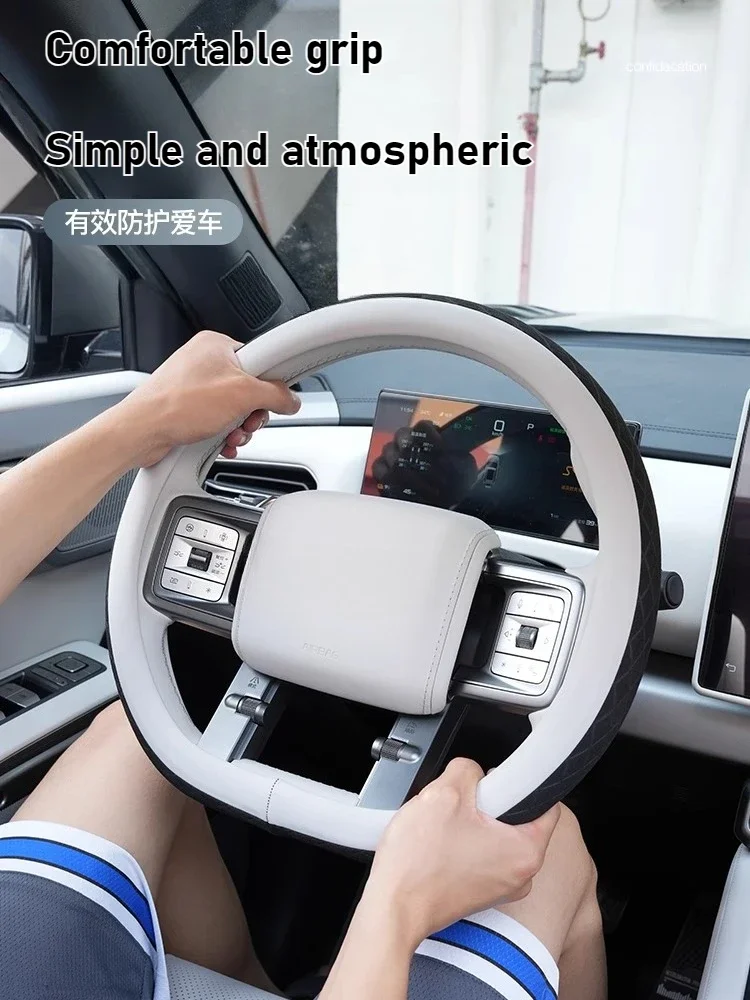 

Для BYD Formula Leopard Titanium 3, чехол на руль автомобиля, кожаные противоскользящие чехлы на руль, полупрозрачные меховые перчатки на руль