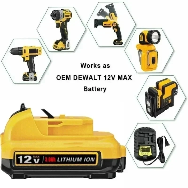 Imagem -04 - Substituição da Bateria de Iões de Lítio Dewalt Max Baterias Recarregáveis 3000mah 12v Dcb120 Dcb123 Dcb122 Dcb127 Dcb124 Dcb121