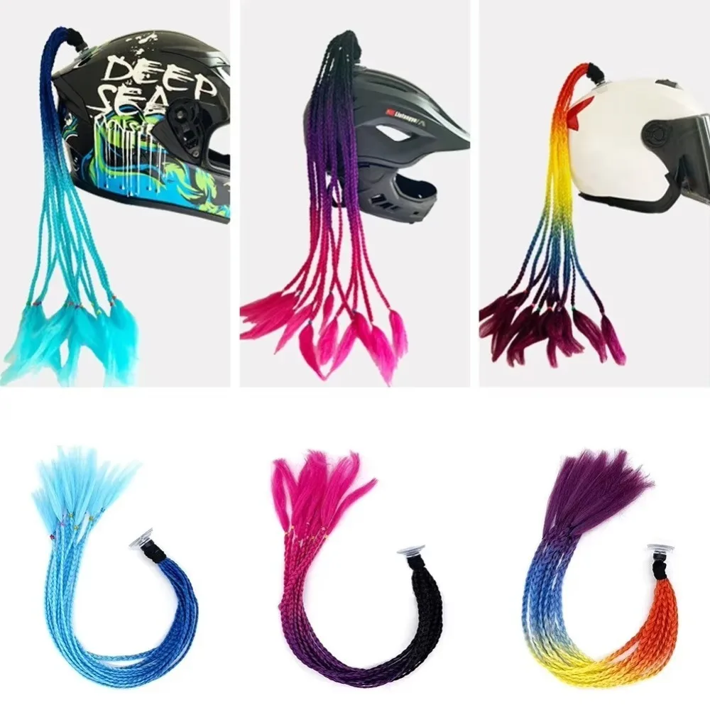 Unique Universal Mohawk Helmet Wig 21 Inch with Magic Sticker Motorcycle Helmet Ponytail Lightweight Helmet Braids