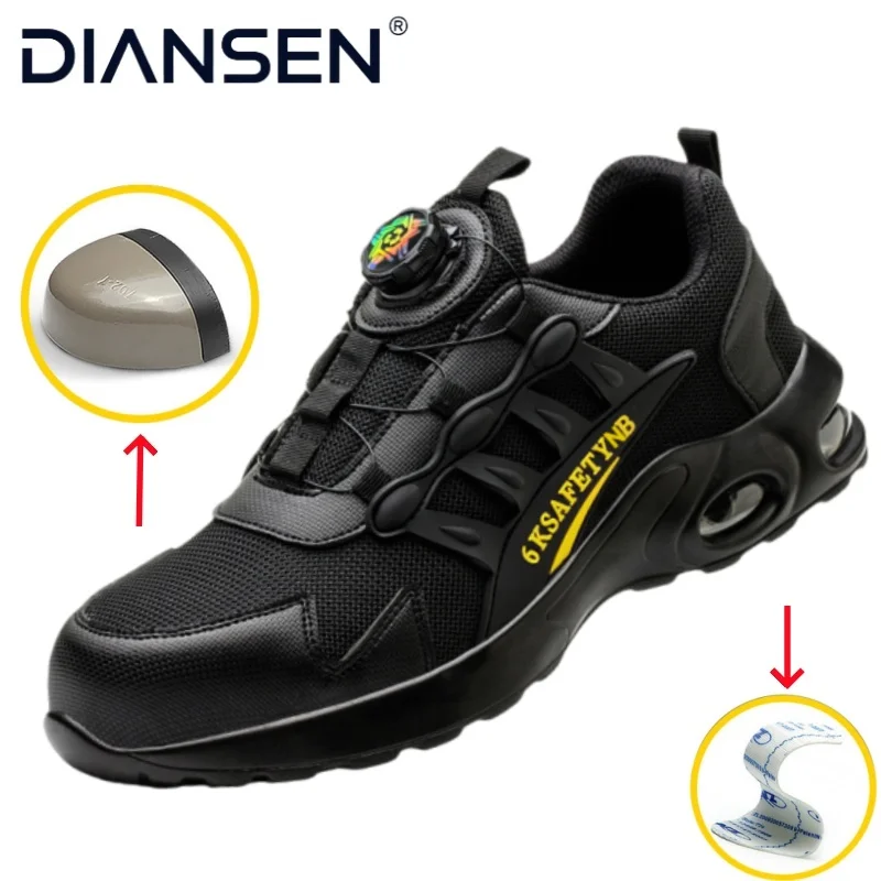 Air Cushion Men Boots Men's Rotating Button Safety Shoes Steel Toe Work Sneakers Indestructible Shoes Puncture-Proof Footwear