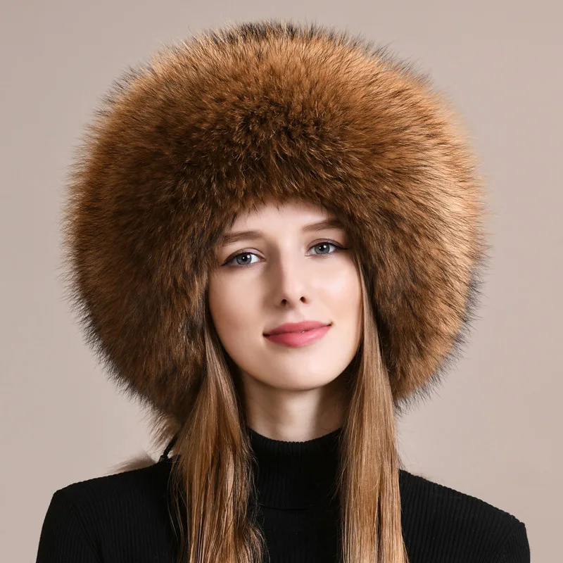 2023 100% Real Fox Fur Hat Women's Russian Ushanka Aviator Trapper Snow Skiing Hat Caps Earflap Winter Raccoon Fur Bomber Hat