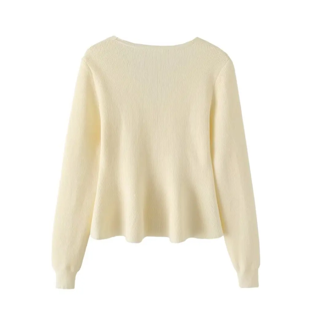 

Женский элегантный кардиган во французском стиле с v-образным вырезом и жемчужной пряжкой, узкая талия, рюшами по краю на осень-зиму