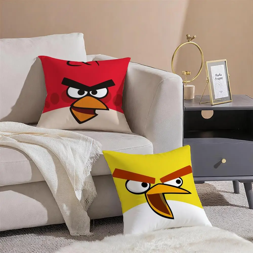 Animation A-A-Angry BirdsS Cushion Cover Linen Pillowcase Cover Soft Decor for Sofa Home Room
