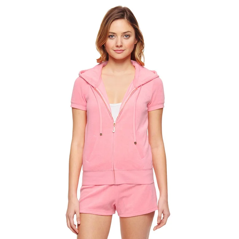 

Juicy Coursera Terry Material Short Sets Summer Women's Short Sleeve Top and Bottom Two Piece Sets