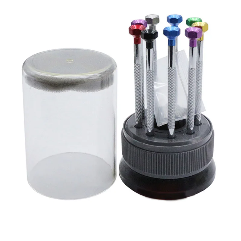 Screwdriver Set Watch Repair Tool Kit 9PCS Watch Glasses Flat Blade Assort Slotted Mini Screwdrivers Tool with Rotating Stand