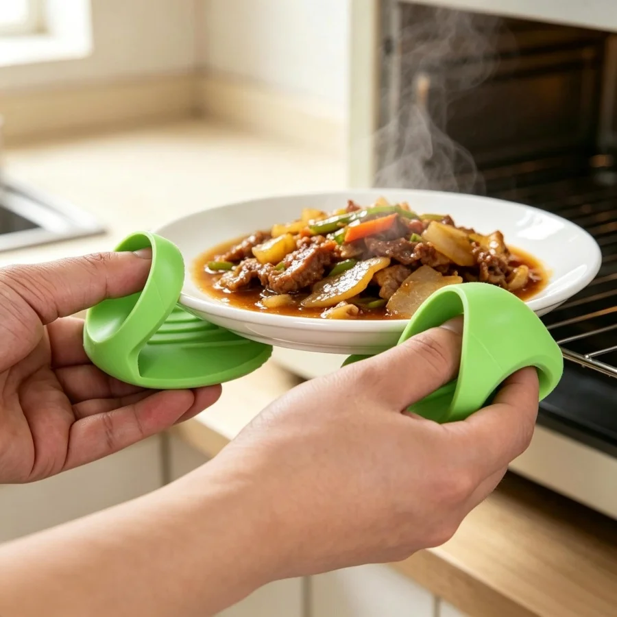 Silicone Heat‑Resistant Finger Cots, Thick High‑Temperature Anti‑Scald Gloves, Oven Microwave Bowl Plate Taking Clips for Kitche