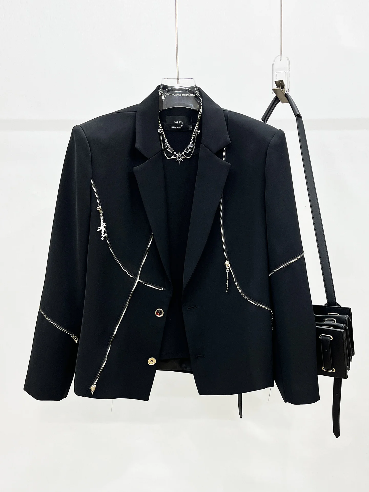 

Heavy Metal Multi-Zipper Suit Jaet Men's Loose Personali Trend oulder Pad West Clothes Upper Apparel Design Sensation