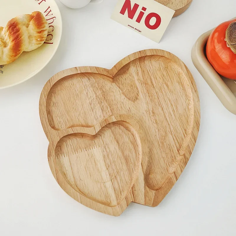 Multi-function Wooden Tray Heart-shaped Snacks Candies Fruits Trays Decoration Household Serving Cheese Board Plate Home Decor