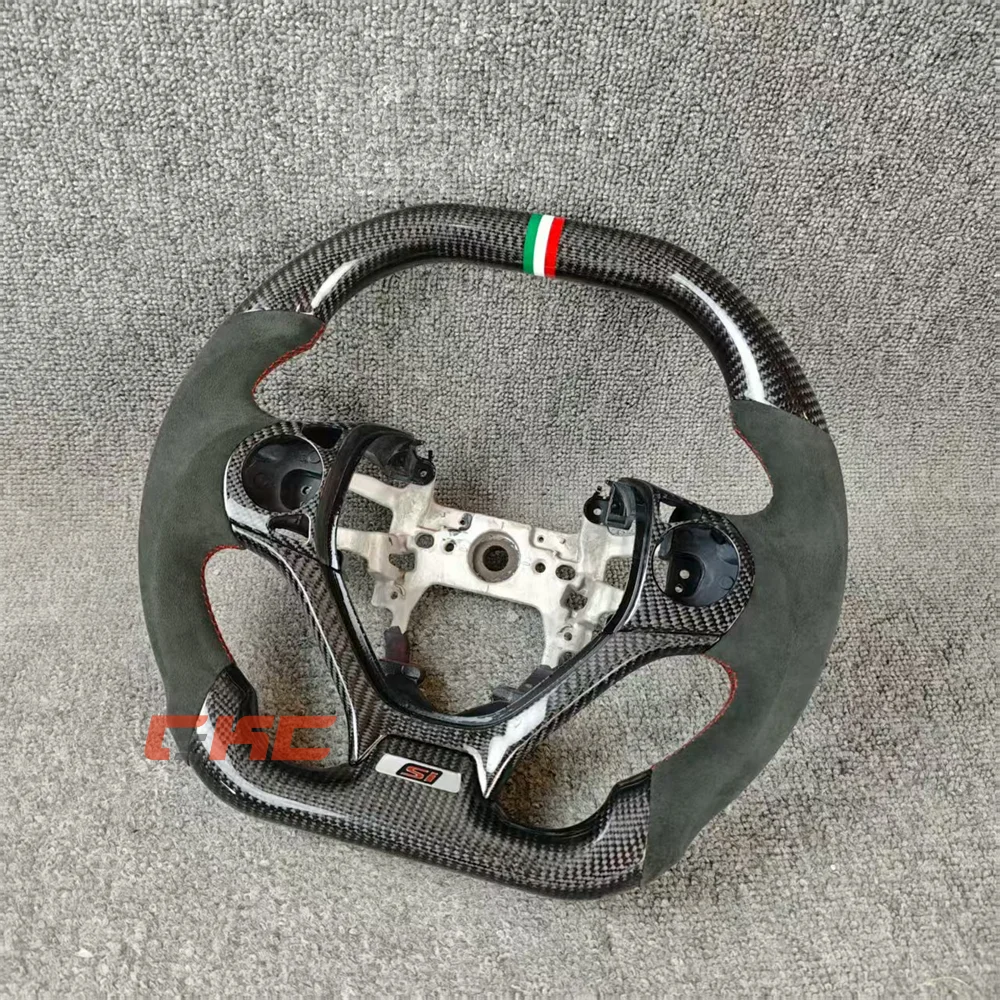 

Customized Black Carbon Fiber green white red strip Steering Wheel for 2012 2013 2014 2015 Honda Civic SI