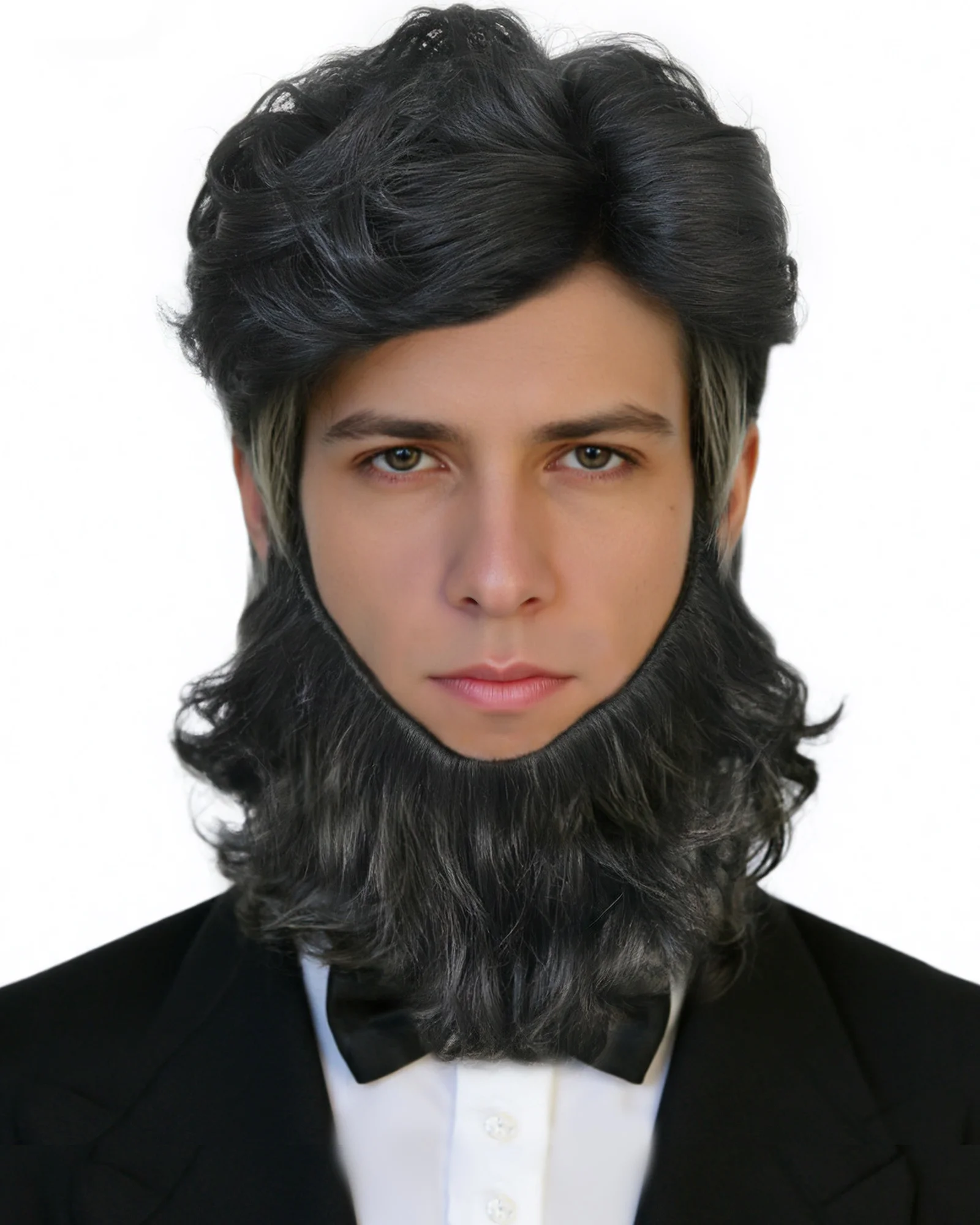 Full Black Curly Wig Synthetic Men’s Hairpiece for Viking/Medieval Warrior costumes, adult Halloween parties, cosplay events