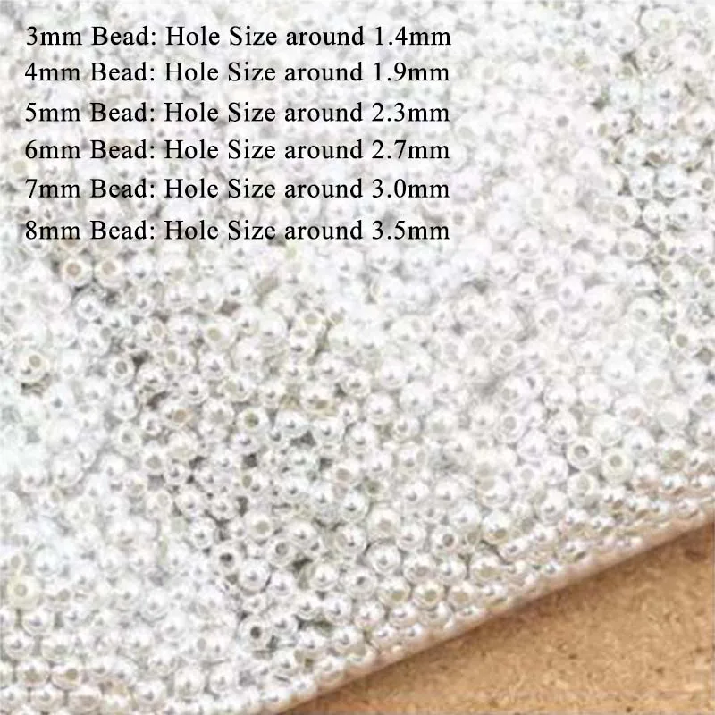 3-10mm Large Hole Real Pure 925 Sterling Silver Beads Jewelry Findings Accessories Round Smooth Bead DIY Bracelet Anklet Chain - Image 6