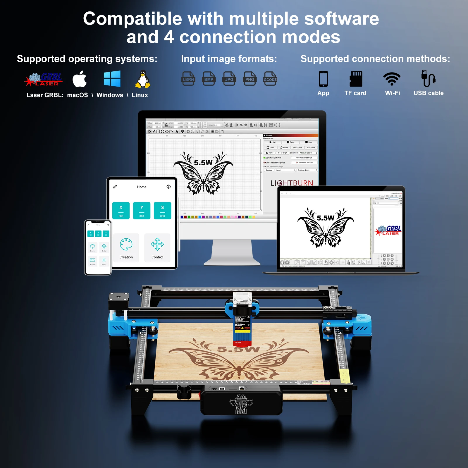 TwoTrees TTS‑55 Pro Laser Engraver, WiFi & Offline Control, Compressed Spot LD+FAC Laser Cutting Machine, for Stainless Steel Carving, Wood & Acrylic Cutting - view 7