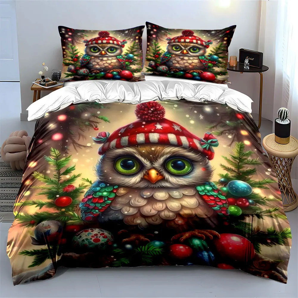 Festive Owl with Colorful Ornaments Print Duvet Cover Bedding Set Included 1*Duvet Cover 2*Pillowcases Luxury gifts