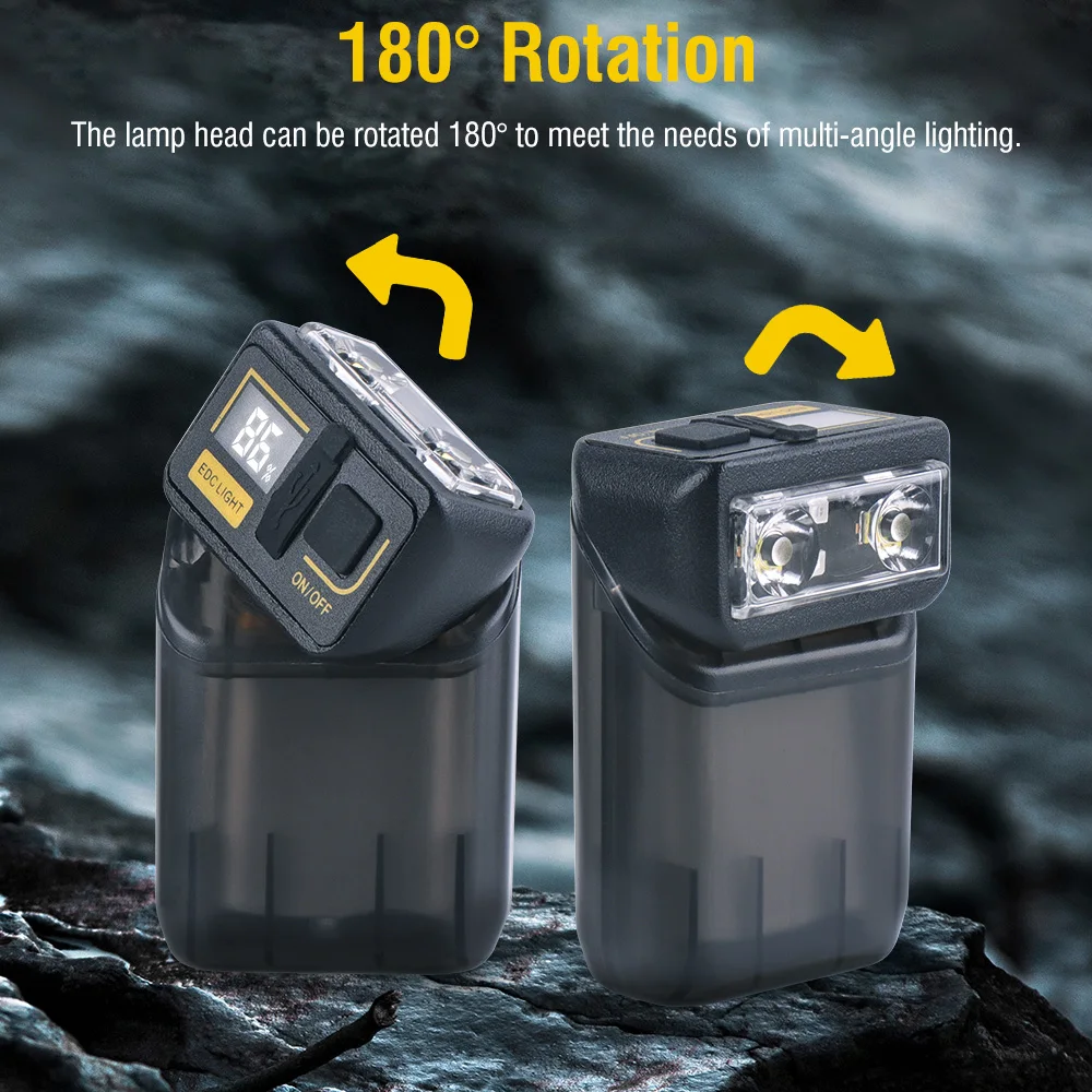 BORUiT X3 EDC Keychain Flashlight Portable Mini Torch Digital Display USB_C Rechargeable Work Light with Clip Camping Lantern
