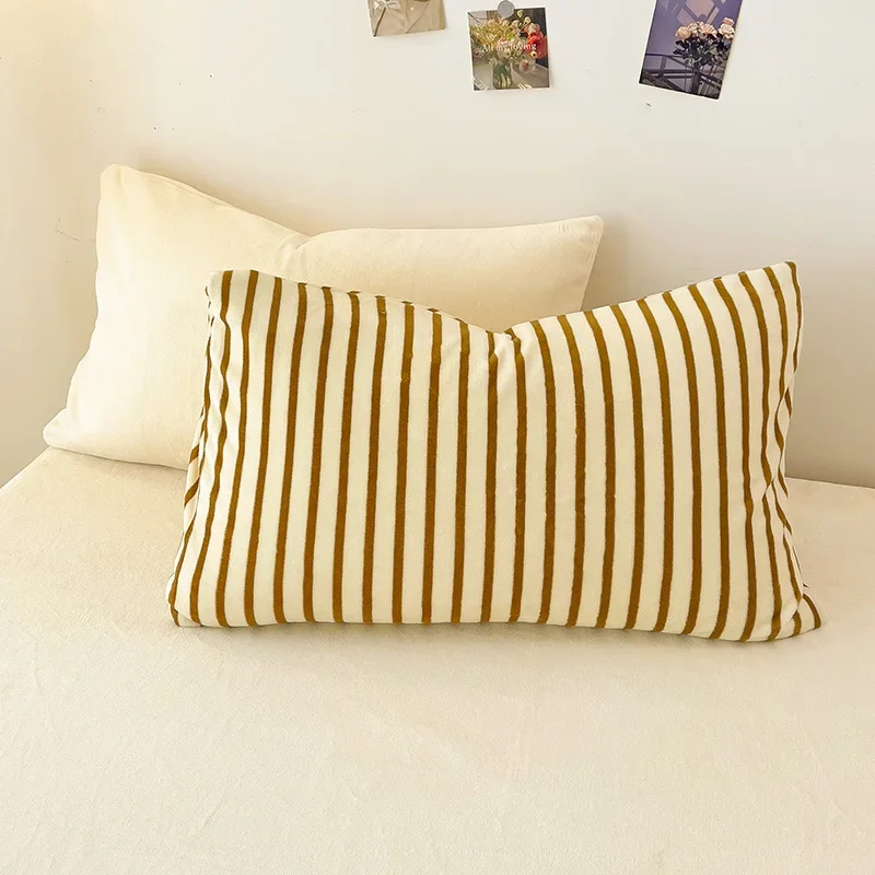 2024 Autumn/winter New Milk Velvet Stripe Single Duvet Set Warm Fleece Blanket Quilt Cover Double Use Large Size Bedding 180x220